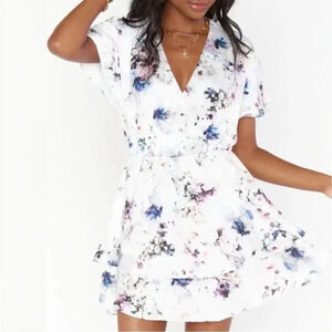 Show Me‎ Your MuMu Shawna Floral Flutter Sleeves Tiered Mini Dress Women Size XS